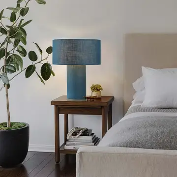 Moonlight Table Lamp - Pool Blue Linen Shade, Dimmer Switch
