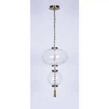 Pendant Light 16" Modern Led Brass 2-Tier Glass Globe