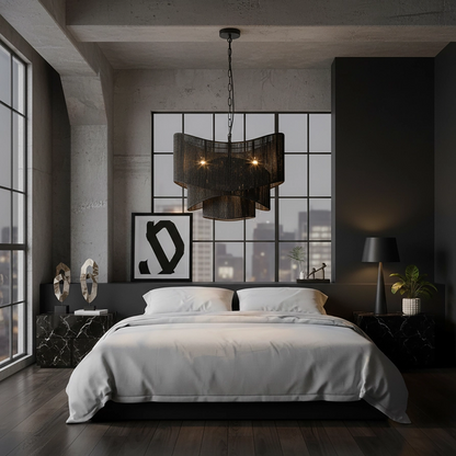 Sienna 3-Light Rattan Tiered Chandelier Matte Black