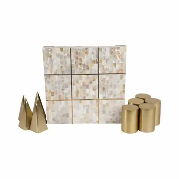 Table Game - Ivory Resin Metal Tic Tac Toe Set, 12x12 in.