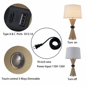 Alba 28 Rattan Table Lamp - Usb Touch Dimmer