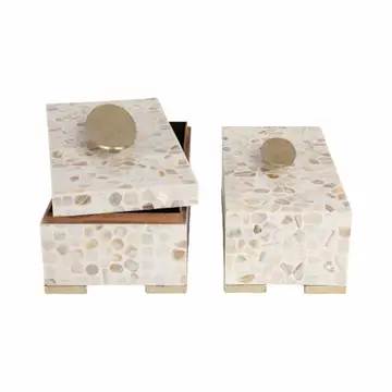 Box Set of 2 - Ivory Shell Inlay with Gold Lid, 12/14 in.