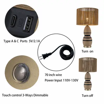 Brise 27 Rattan Table Lamp - Usb Touch Dimmer