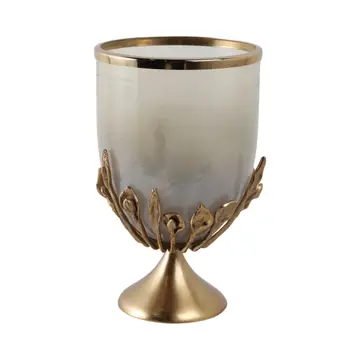 Candle Holder - Gold Glass Metal Frame Hurricane, 15 in.
