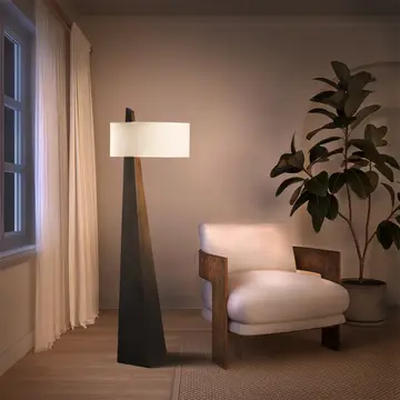 Chestnut Wood Obelisk Cotton-Linen Shade 63" Floor Lamp