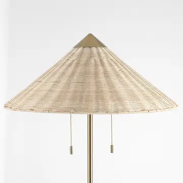 Floor Lamp Traditional Brass 65" 2-Light Rattan Shade