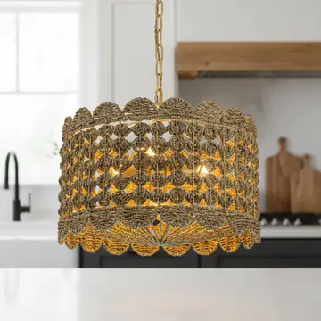 Riva Natural 4-Light Seagrass Scalloped Pendant