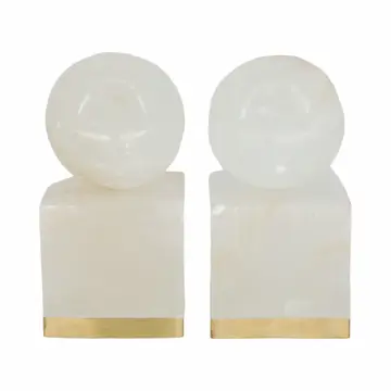 Sculptures Set of 2 - White Marble Orb On Metal Base, 6 in.