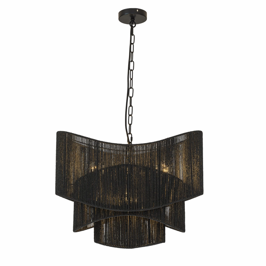 Sienna 3-Light Rattan Tiered Chandelier Matte Black