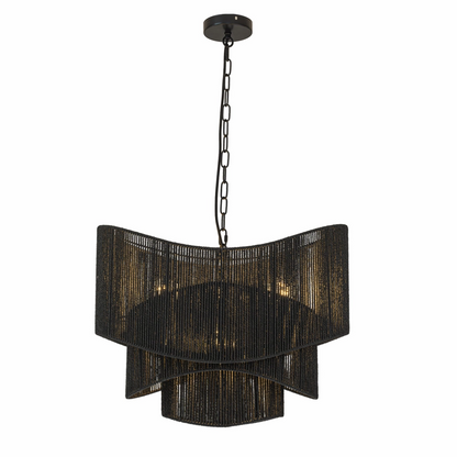 Sienna 3-Light Rattan Tiered Chandelier Matte Black