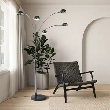 Arc Floor Lamp 85" Black Nickel Mushroom 5-Light Marble