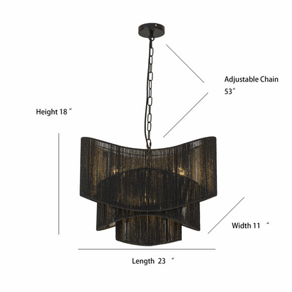 Sienna 3-Light Rattan Tiered Chandelier Matte Black