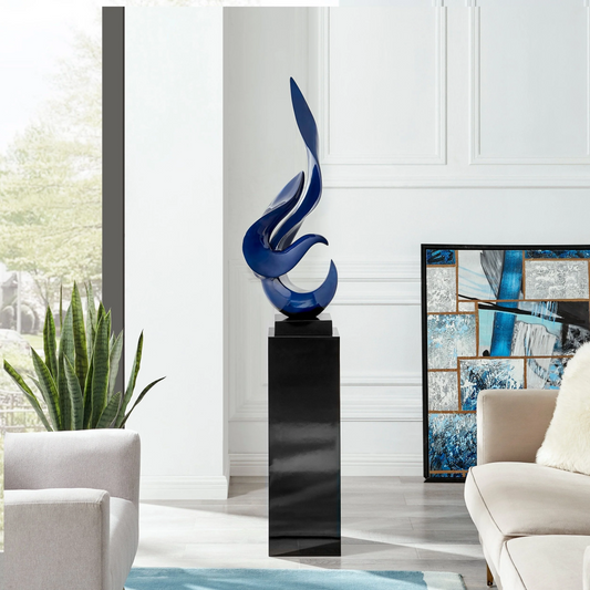 Flame 65" Tall Floor Sculpture // Blue with Black Stand