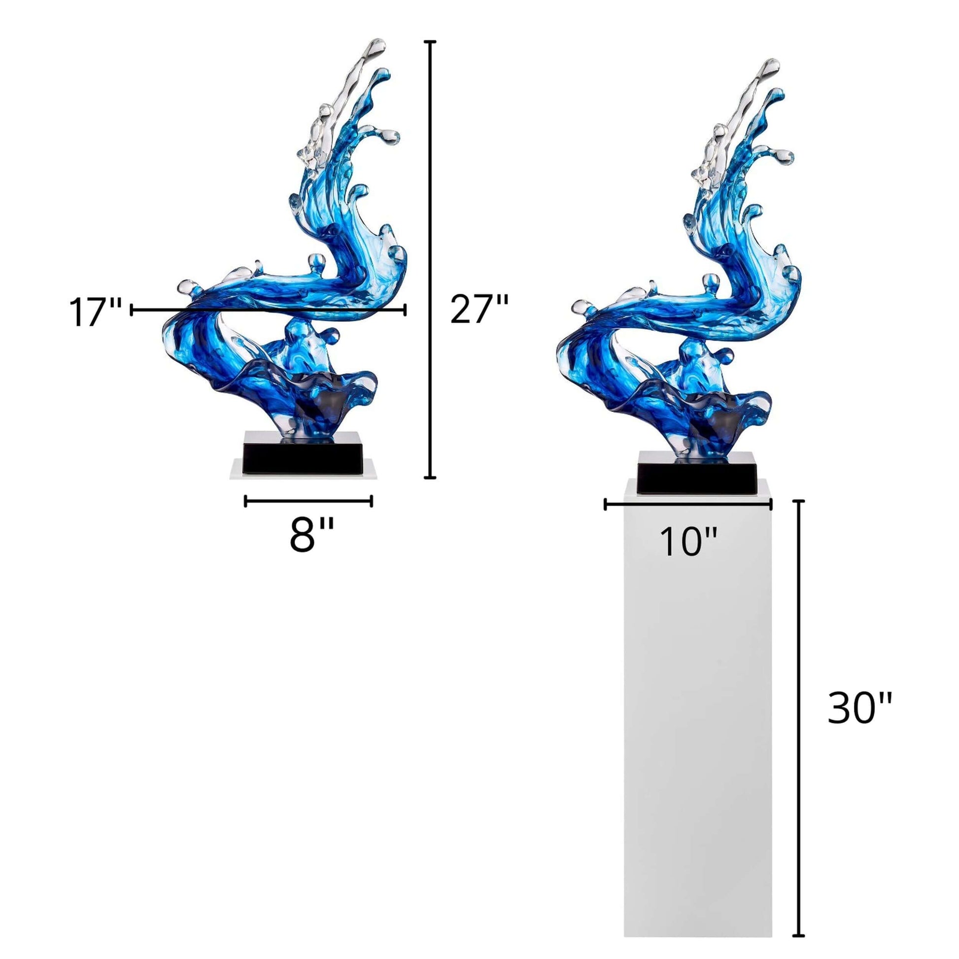 Ocean Blue Cortes Bay Wave Floor Sculpture with Black Stand, 57" Tall