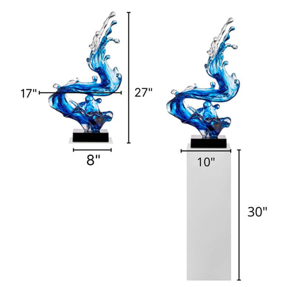 Ocean Blue Cortes Bay Wave Floor Sculpture with Black Stand, 57" Tall