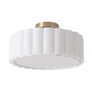 Scalloped, Flush Mount Lamp, Weathered Brass, White Linen, D